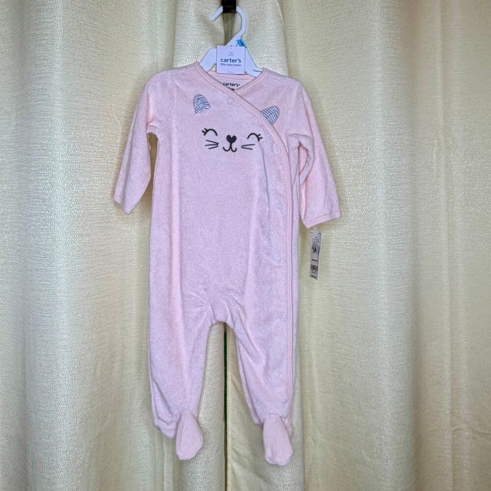 Carters Pink Terry Cloth Cat Footed Pajamas 6 months NWT